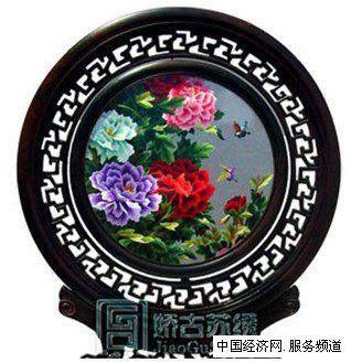 牡丹雙面繡精品，檀木牡丹蘇繡，嬌古蘇繡精品臺屏